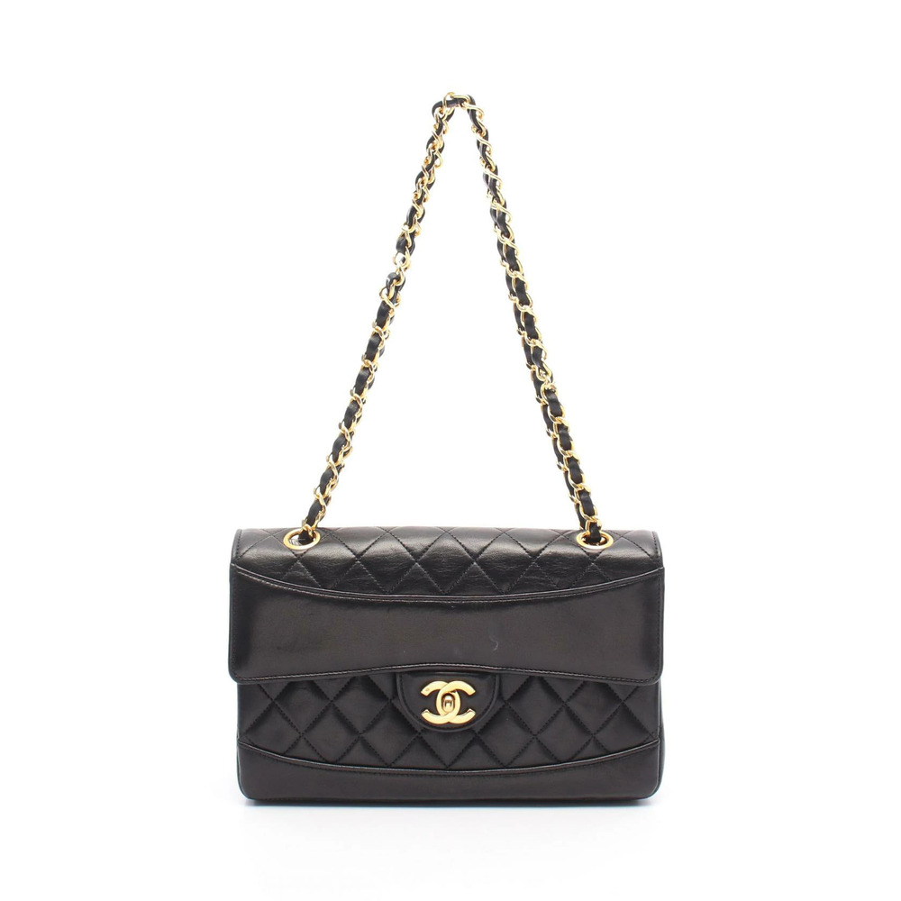 Chanel Matelasse Single Flap Shoulder Bag Lambskin Sheepskin Black